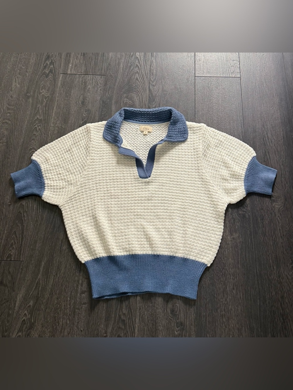 Elan White & Light Blue Knit Polo Sweater